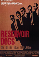 Five men in black suits and sunglasses standing in a diagonal line against a red background.