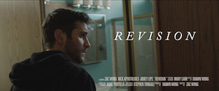 A man looks into a bathroom mirror with the title REVISION overlaid in white text.