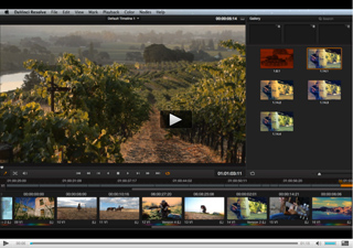A video editing software interface showing a landscape video preview and a timeline of clips.