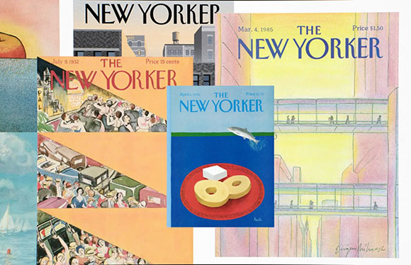 A collection of colorful The New Yorker magazine covers from different years.