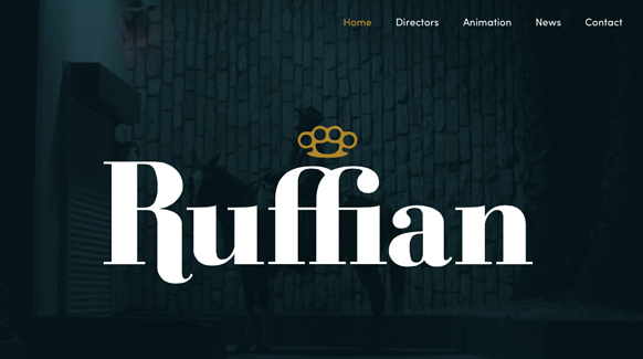 White serif text reading Ruffian with a gold knuckle duster icon over a dark background of a person on a horse.