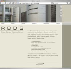 Website homepage for Rusa Berger Design Group featuring architectural imagery and company information.