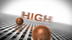 Copper spheres on a metallic grid with the word HIGH in 3D copper letters in the background.