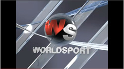 A silver sphere with red and white WS letters over a background of diagonal metallic bands and the word WORLDSPORT.