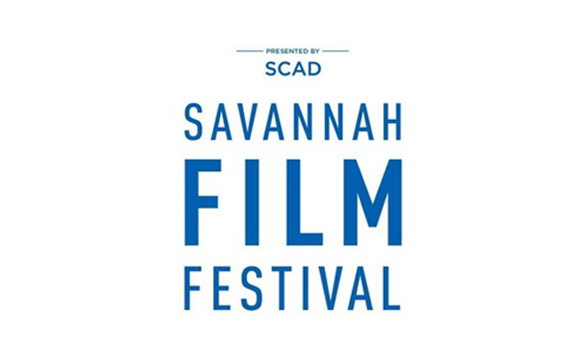 Blue text on a white background reads PRESENTED BY SCAD SAVANNAH FILM FESTIVAL.