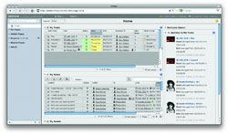 A computer software interface displaying lists of tasks, files, and contacts in a light gray theme.