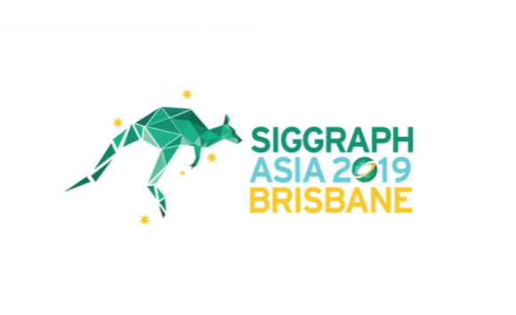 Geometric green kangaroo logo next to SIGGRAPH ASIA 2019 BRISBANE text.