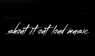 White stylized script text reading 'shout it out loud music' against a black background.