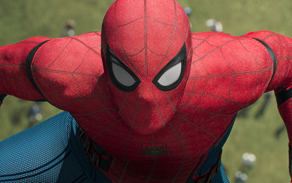 Close-up of Spider-Man in his red and blue suit looking forward.