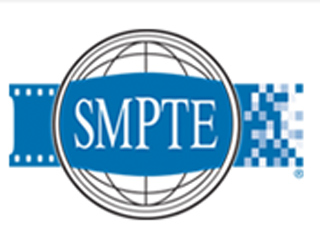 SMPTE logo featuring a blue banner with white text over a circular globe icon.