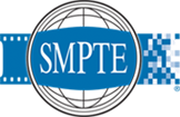 SMPTE logo featuring a blue band with white text over a globe icon and a pixelated pattern.