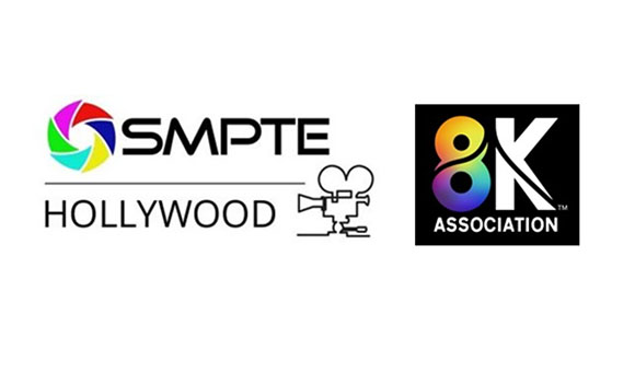 SMPTE Hollywood logo featuring a colorful circular icon and the text 'SMPTE HOLLYWOOD' next to an '8K ASSOCIATION' logo.