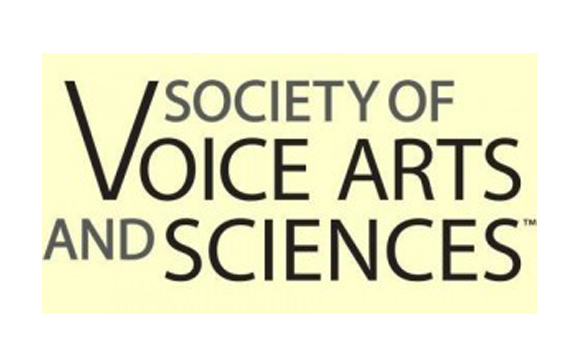 Logo for Society of Voice Arts and Sciences in black and grey text on a pale yellow background.