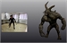 A person in a black bodysuit stands in a room next to a large, muscular, horned creature.