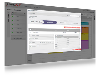 A computer monitor displaying the ScheduALL scheduling software with an open 'Edit Work Order' window.