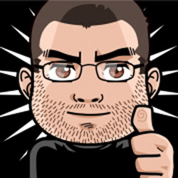 Cartoon illustration of a man with glasses and a beard giving a thumbs up against a radiating black background.