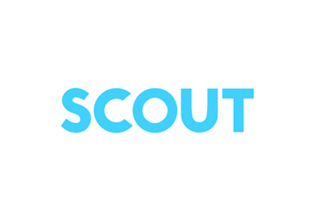 The word SCOUT in light blue sans-serif capital letters on a white background.