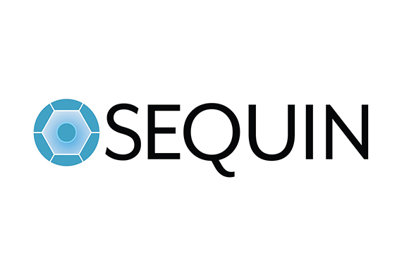 Blue geometric circular icon next to the word SEQUIN in black capital letters.