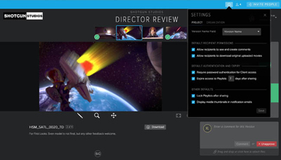 Software interface displaying a space scene with a satellite and a settings overlay menu.
