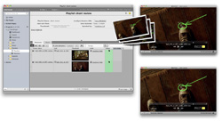 A computer software interface window next to several overlapping video player windows.