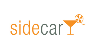 The word sidecar in orange and grey next to an orange cocktail glass icon with a citrus slice.