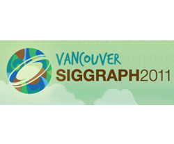 Logo for Vancouver SIGGRAPH 2011 featuring a colorful abstract sphere and text on a green background.