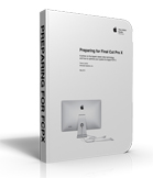 A white book titled Preparing for Final Cut Pro X with an illustration of a computer monitor on the cover.