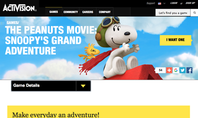 Snoopy wearing aviator goggles and a red scarf flying through a blue sky with clouds.