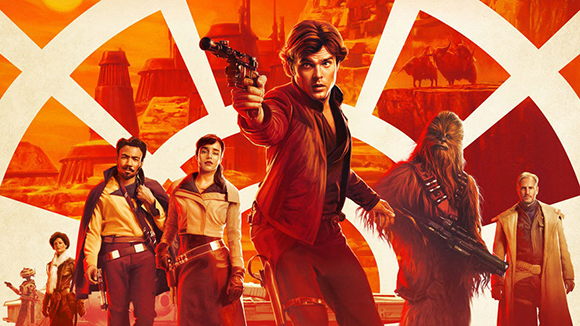 A group of characters in a desert landscape under a bright orange sky.
