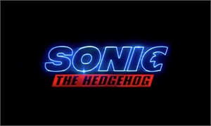 Blue neon text reading SONIC above red text reading THE HEDGEHOG on a black background.