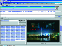 A computer screen displaying a digital audio workstation with multiple tracks, waveforms, and a media player window.