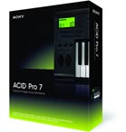 A black software box for Sony ACID Pro 7 featuring a digital audio workstation interface graphic.