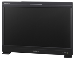 A black Sony widescreen computer monitor with a thick bezel and small feet.