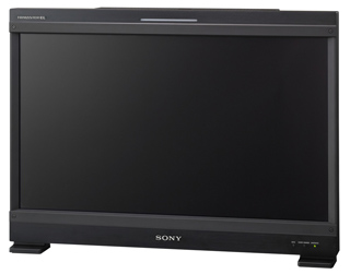 A black Sony widescreen monitor with a thick bezel and stand.