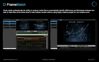 Promotional graphic for Ci FrameMatch showing software interface on two screens against a black background.