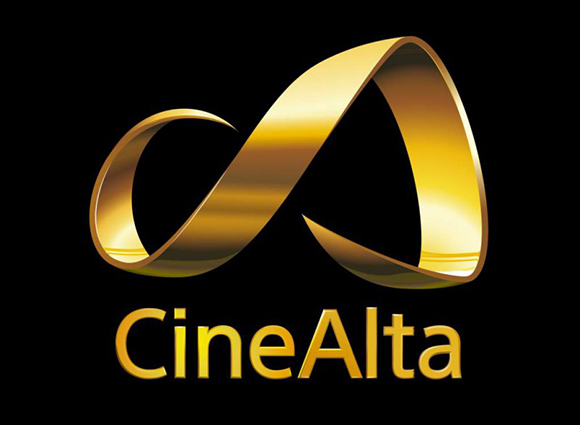 Gold metallic infinity-style symbol above the text CineAlta on a black background.
