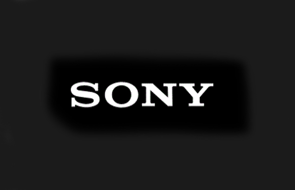 The word SONY in white serif font centered on a dark, blurred rectangular background.