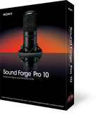 A black software box for Sony Sound Forge Pro 10 featuring a studio microphone.