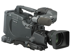 A black Sony XDCAM HD professional video camera with a large lens and external microphone.