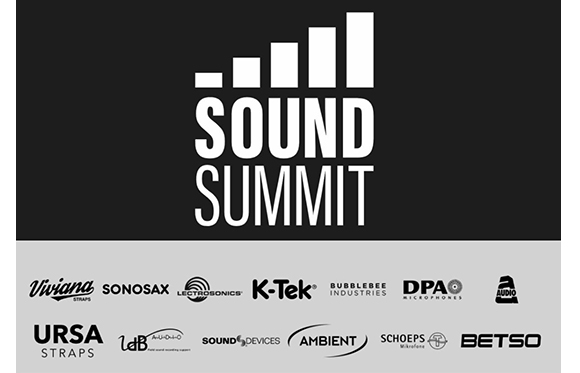 Sound Summit logo with a signal strength icon above text, followed by a row of various audio equipment brand logos.