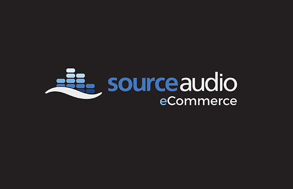 SourceAudio eCommerce logo featuring a blue sound wave icon and text on a dark background.