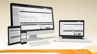 A desktop monitor, laptop, tablet, and smartphone all displaying the same data dashboard interface.
