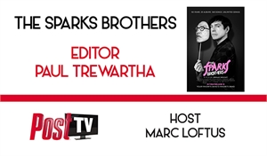 Text overlay reading The Sparks Brothers, Editor Paul Trewartha, and Host Marc Loftus next to a portrait.