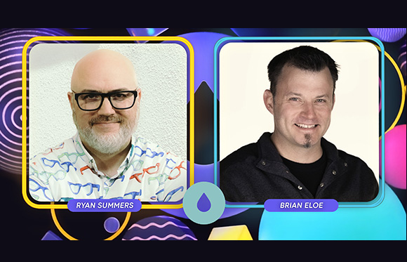 Two headshots of men, Ryan Summers on the left and Brian Eloe on the right, in colorful frames.