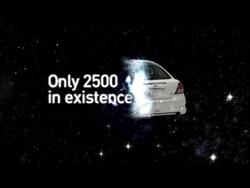 A white car floating in a starry space background with text reading 'Only 2500 in existence'.
