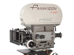 A Panavision R-200 professional motion picture film camera with a large top magazine.