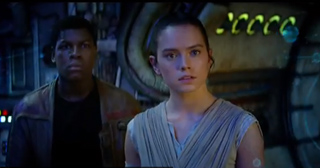 A young woman in a light tunic and a man in a brown jacket look ahead with concerned expressions.