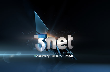 3net logo with light rays and text reading a 3D channel by Discovery, Sony, and IMAX.