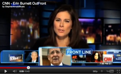 Erin Burnett speaking in a news studio with various video overlays and graphics.