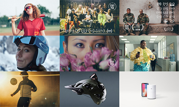 A collage featuring people in various settings, a close-up of a face, a yellow textured garment, and a helmet.